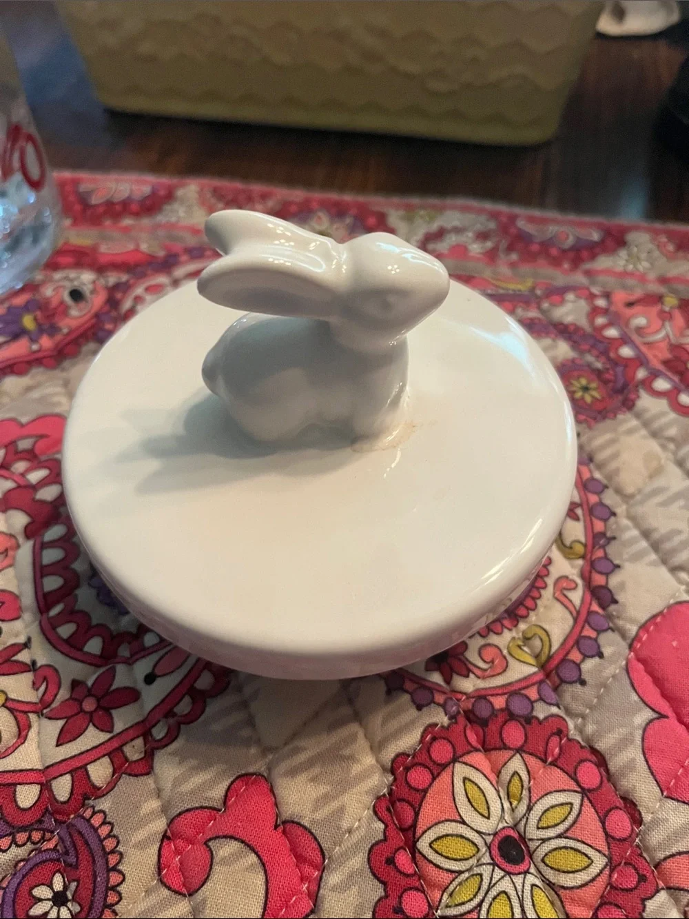 Hobby Lobby Clear Ribbed Glass Jar with Bunny Lid gently used